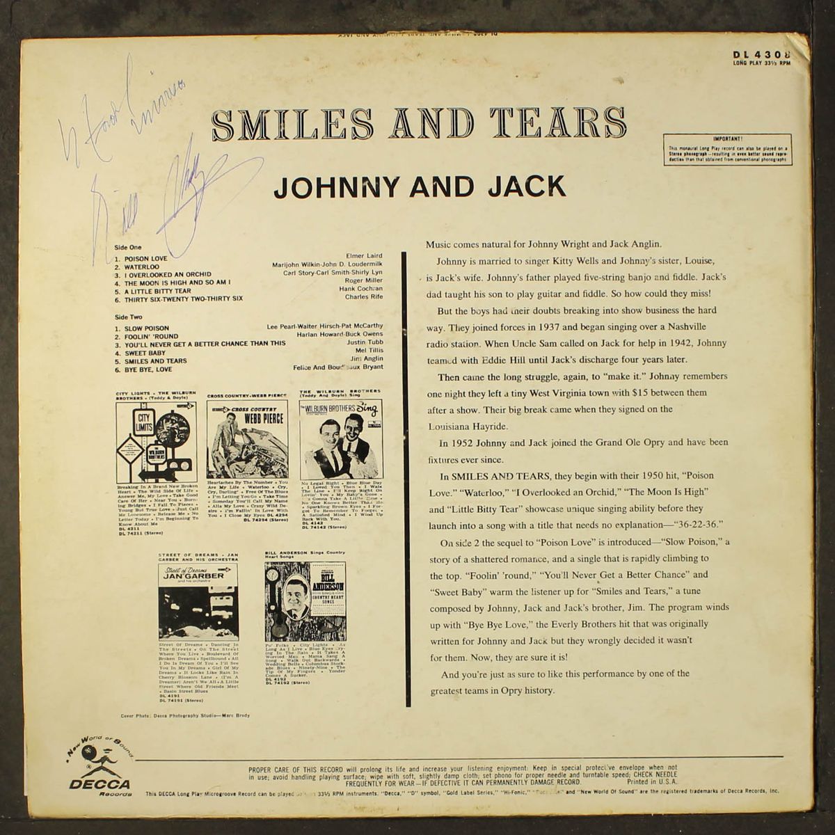 smiles and tears by JOHNNIE & JACK