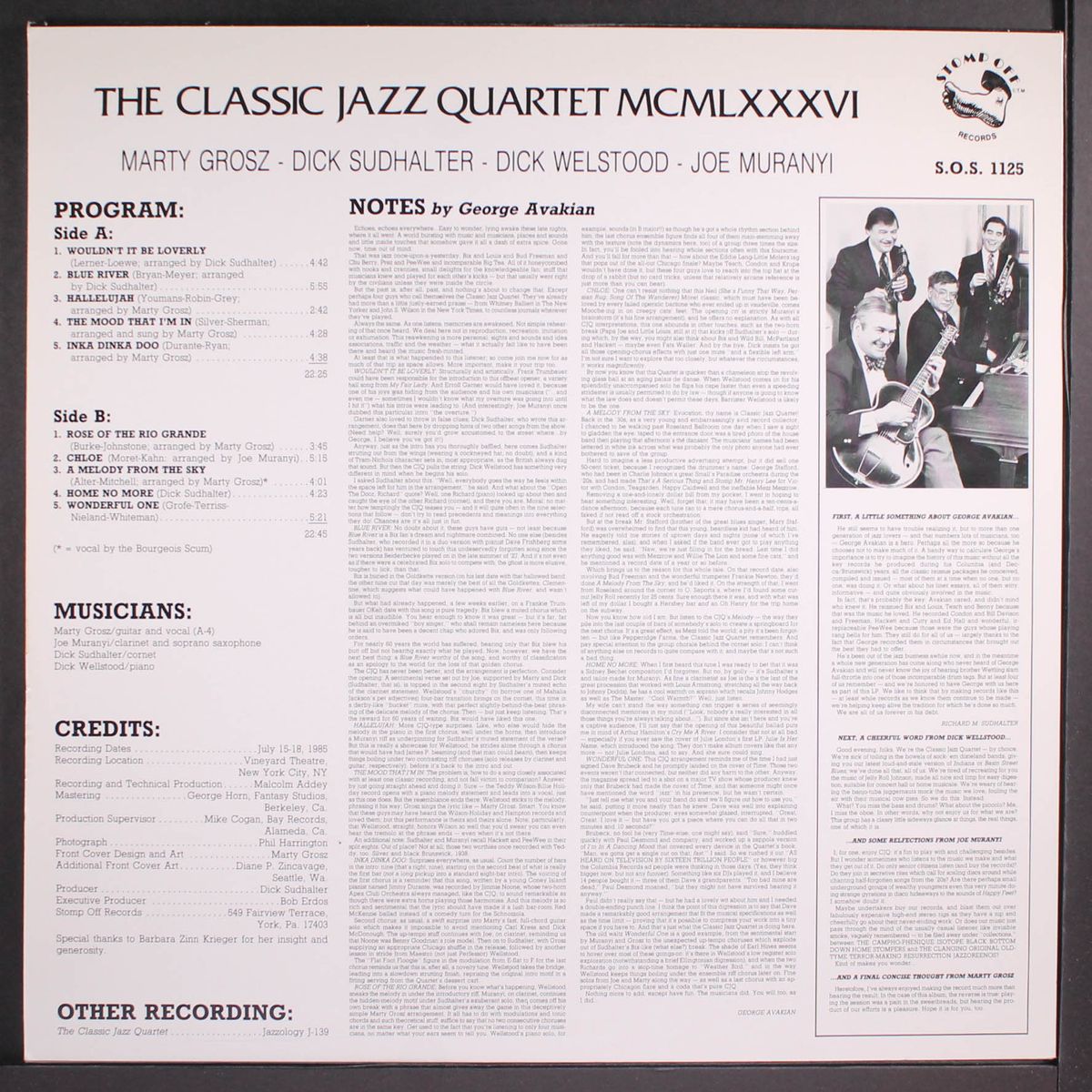 the classic jazz quartet mcmlxxxvi by CLASSIC JAZZ QUARTET