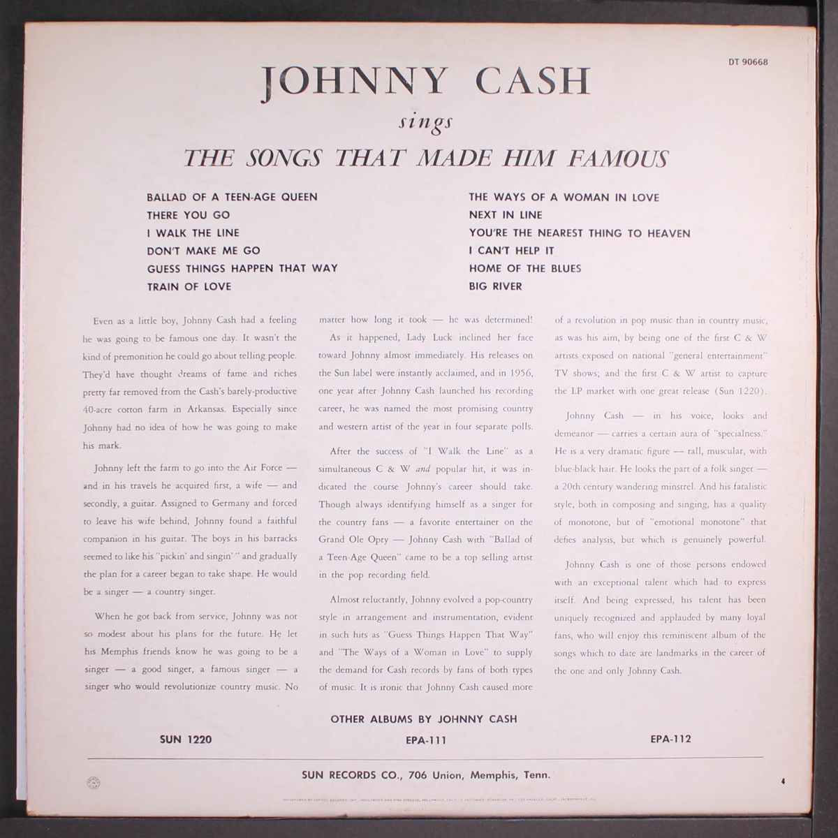 the songs that made him famous by JOHNNY CASH