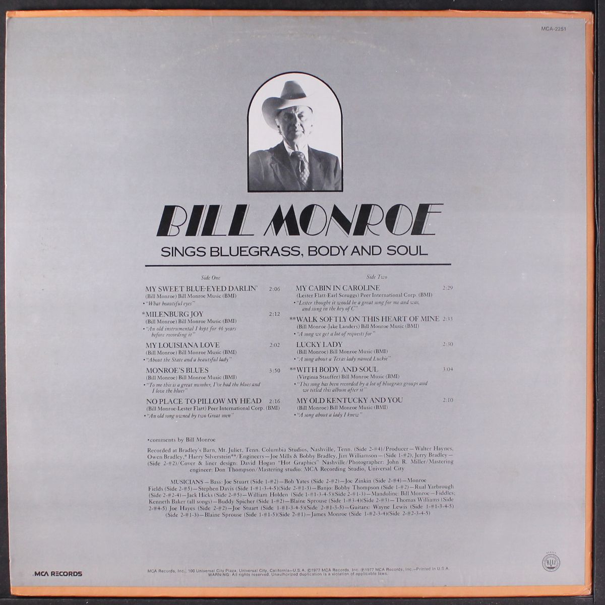 sings bluegrass, body and soul by BILL MONROE
