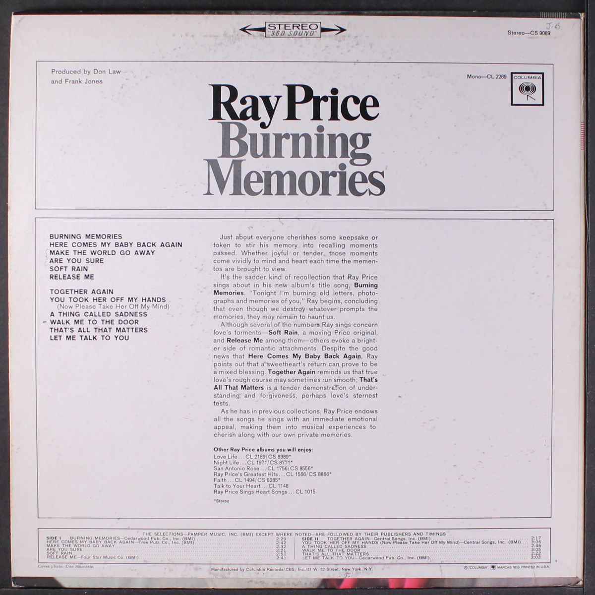 burning memories by RAY PRICE