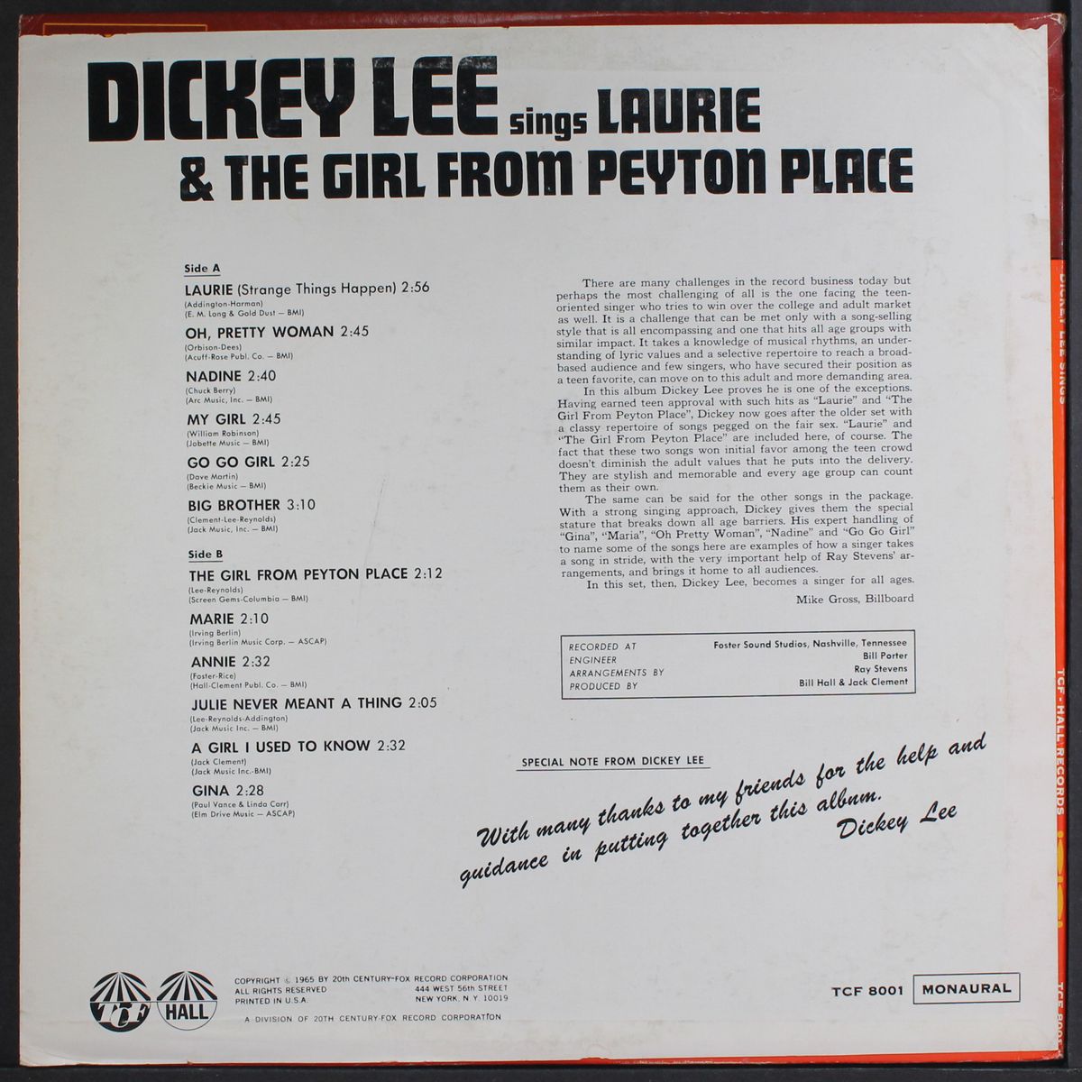 sings laurie & the girl from peyton place by DICKEY LEE