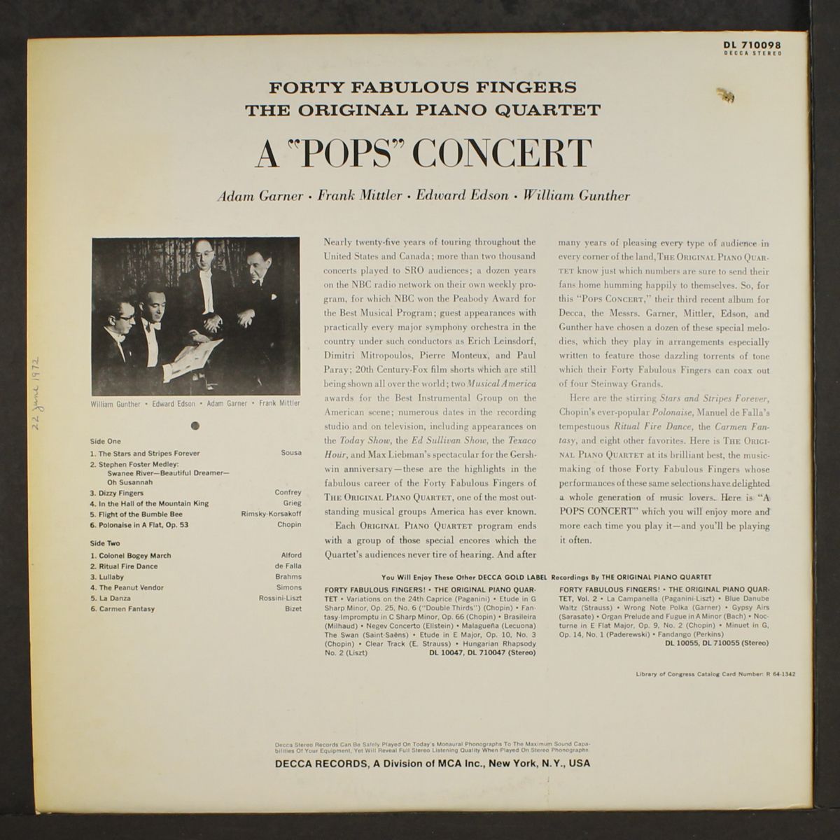 a "pops" concert by ORIGINAL PIANO QUARTET