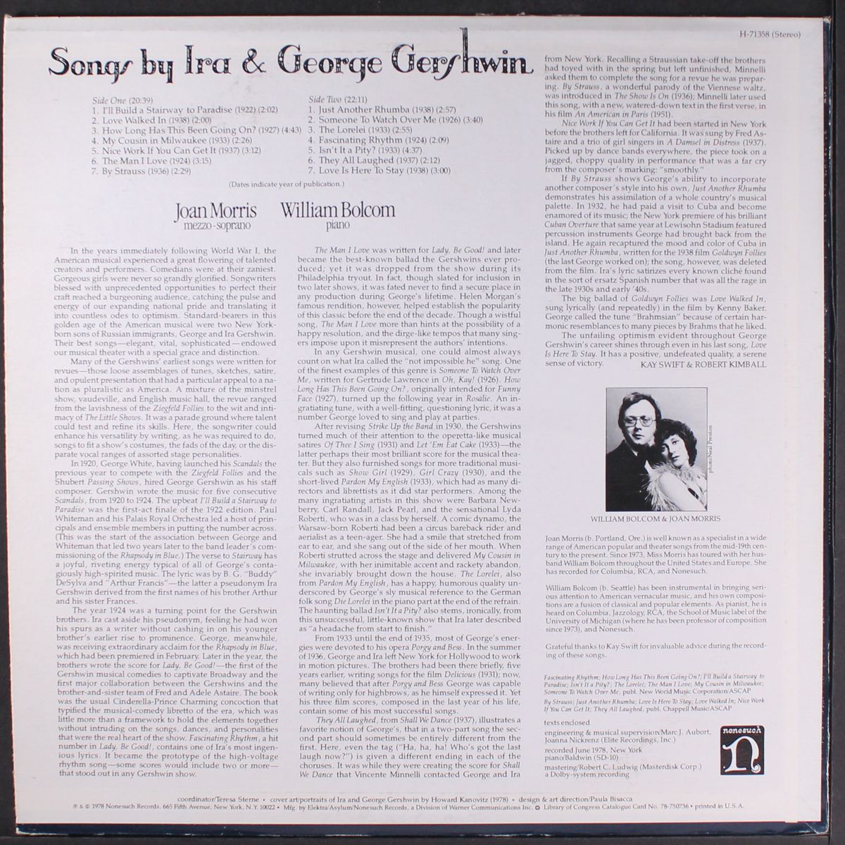 songs by ira & george gershwin by JOAN MORRIS & WILLIAM BOLCOM