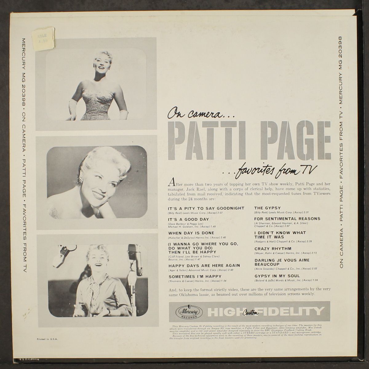 on camera, favorites from tv by PATTI PAGE