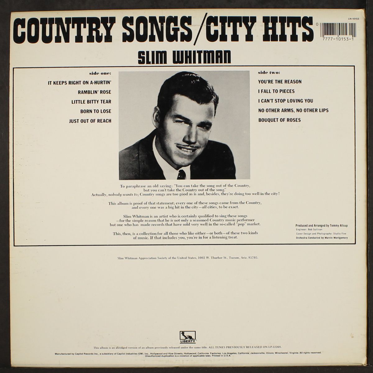 country songs/city hits by SLIM WHITMAN