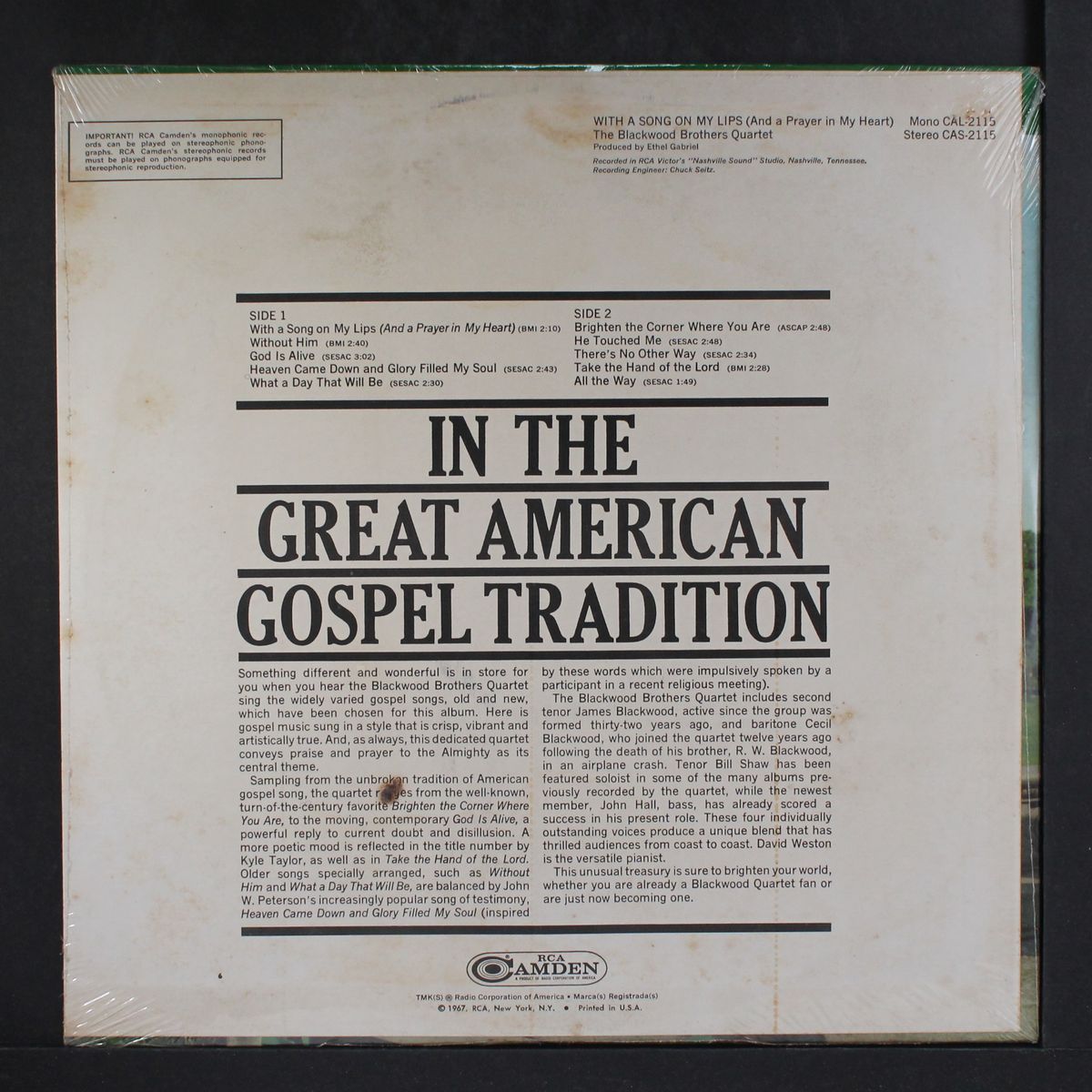 with a song on my lips by BLACKWOOD BROTHERS