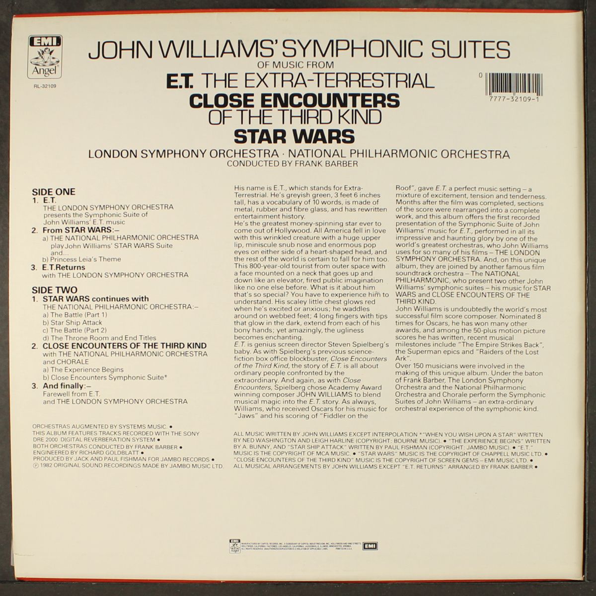 symphonic suites of music from e.t., etc. by JOHN WILLIAMS