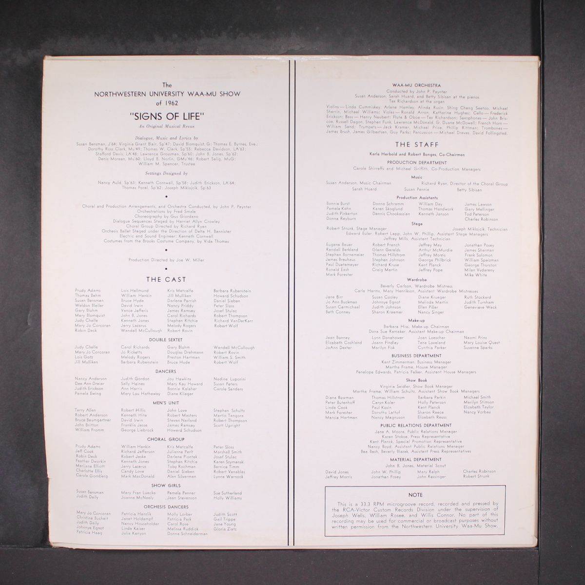northwestern university waa mu show of 1962 by ORIGINAL CAST