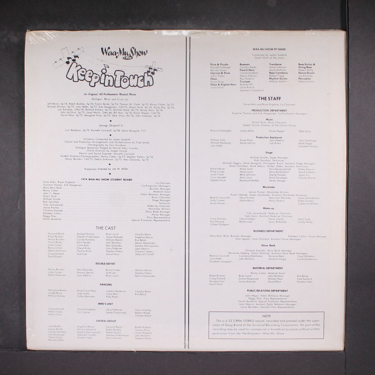 waa mu show of 1974 keep in touch by ORIGINAL CAST