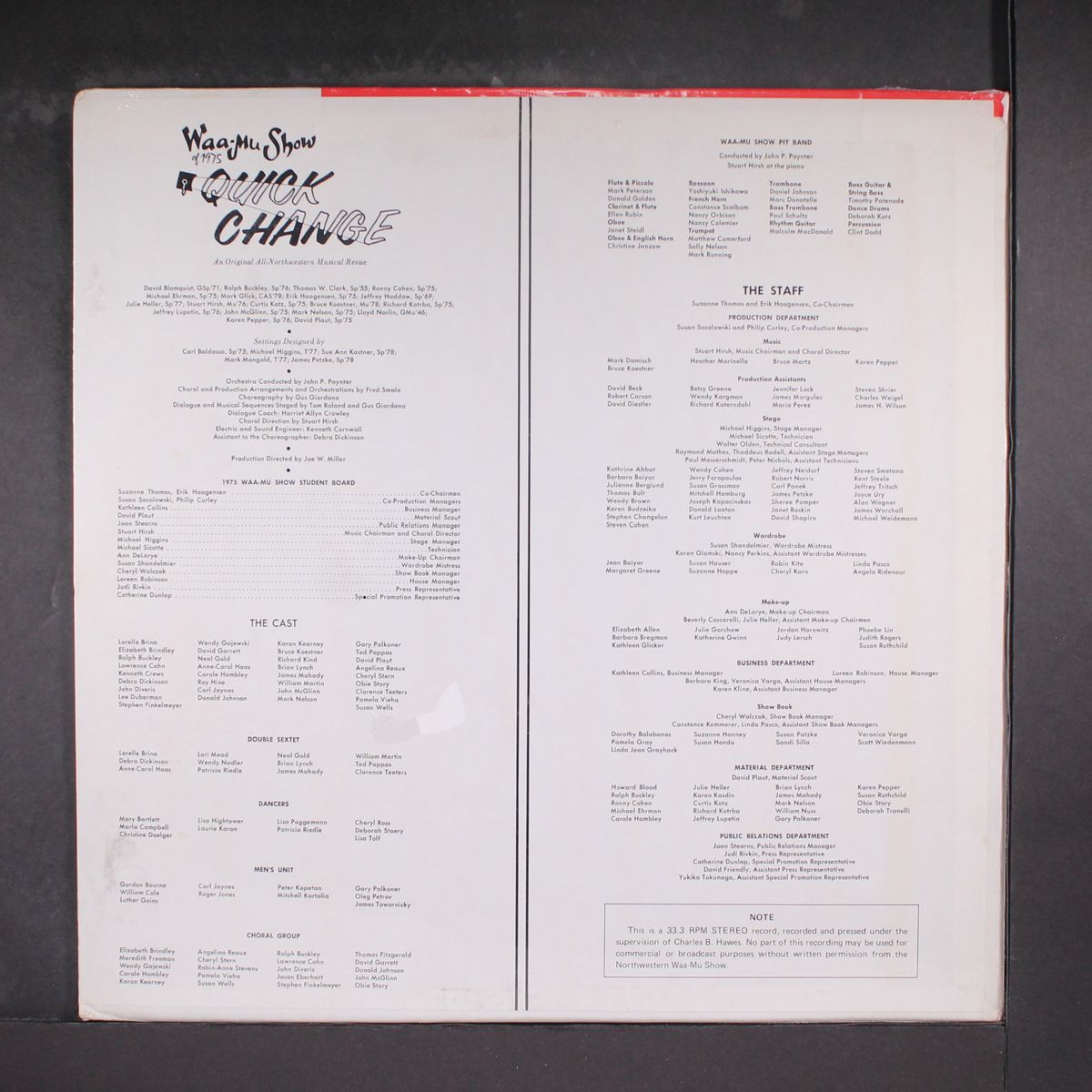 waa mu show of 1975 quick change by ORIGINAL CAST