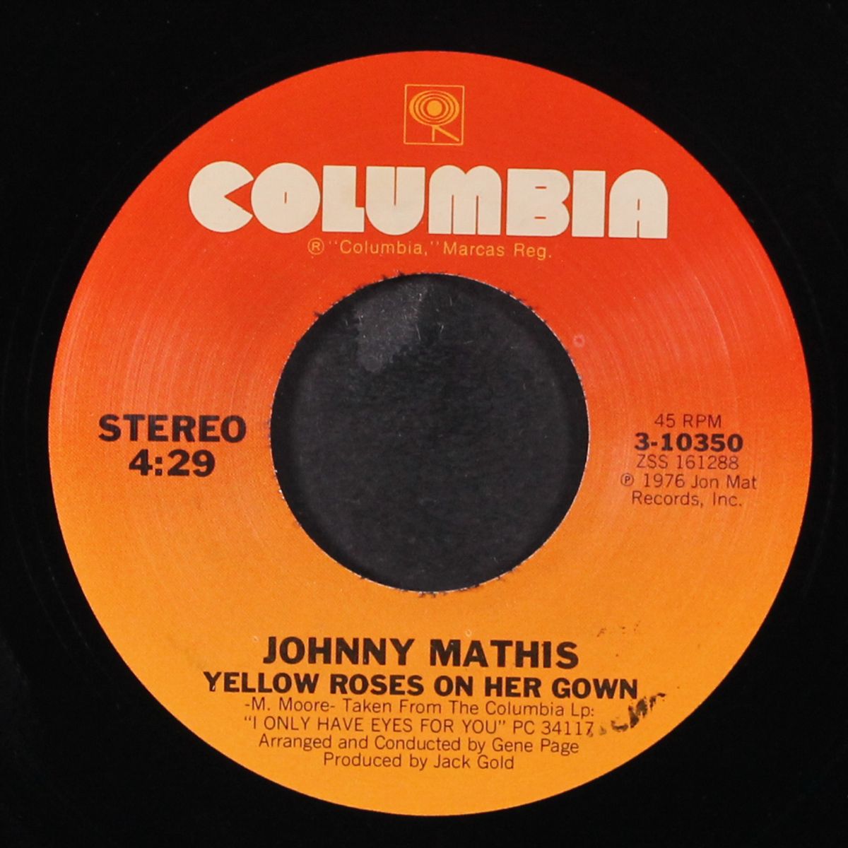 yellow roses on her gown / every time you touch me ( i get high) by JOHNNY MATHIS