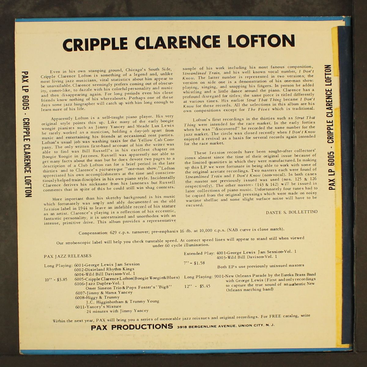 an early exponent of boogie woogie and blues by CRIPPLE CLARENCE LOFTON