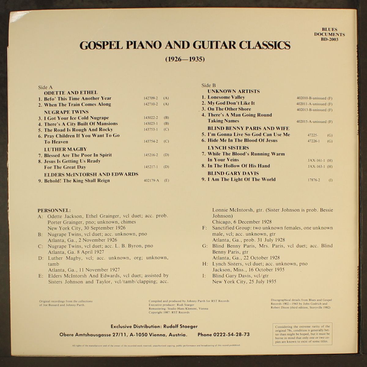 gospel piano & guitar classics, 1926-1935 by VARIOUS