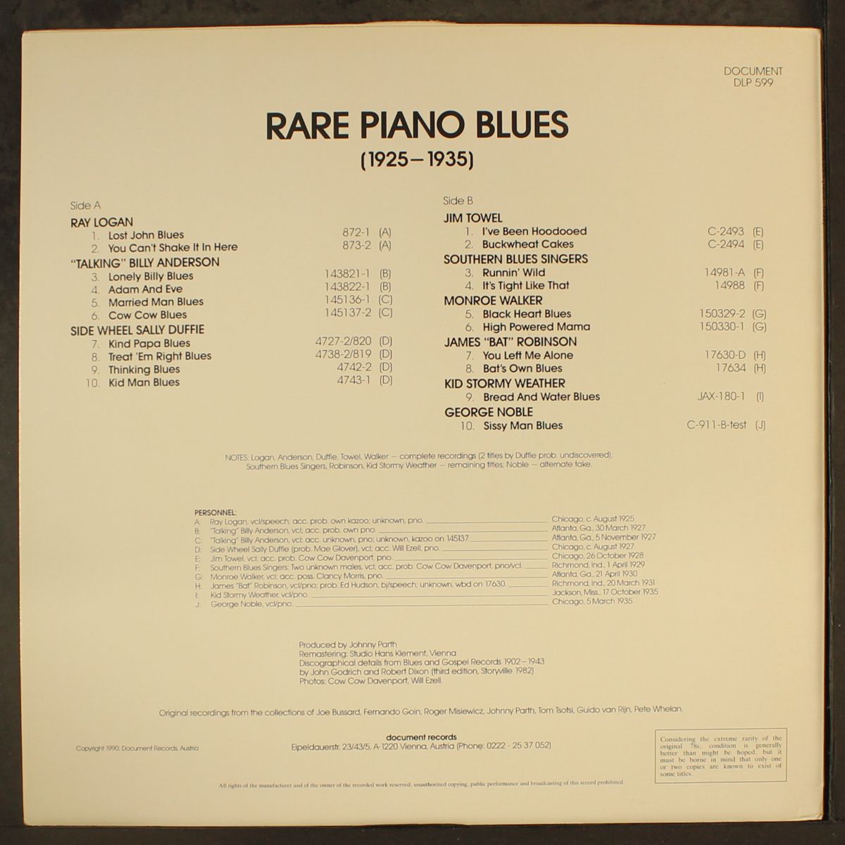 rare piano blues (1925-1935) by VARIOUS