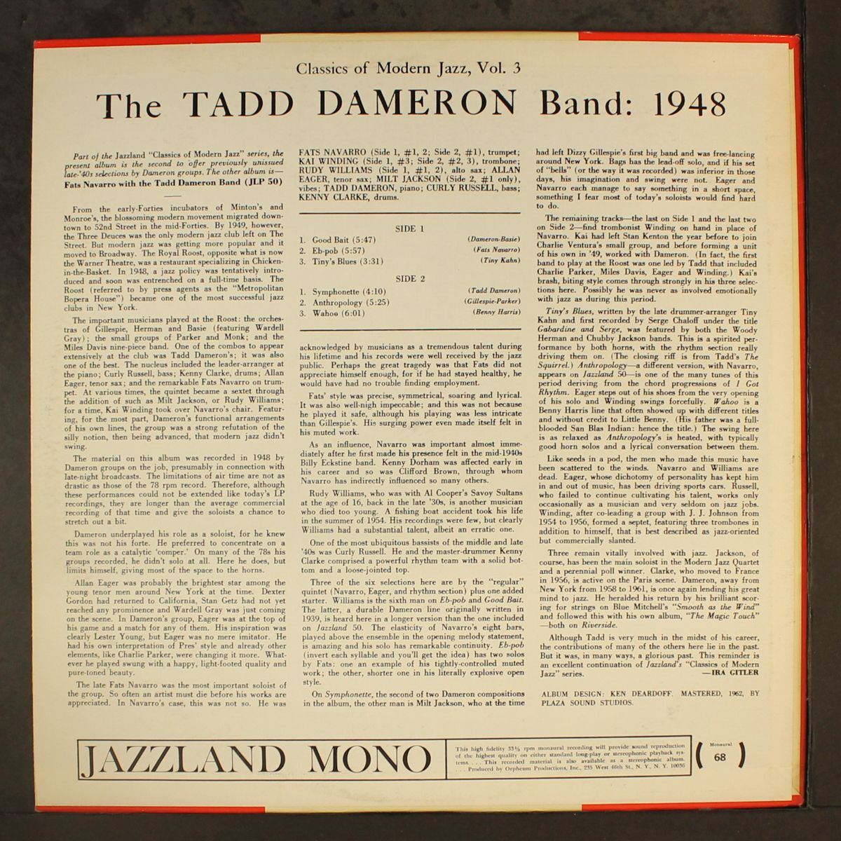 classics of modern jazz vol. 3 by TADD DAMERON