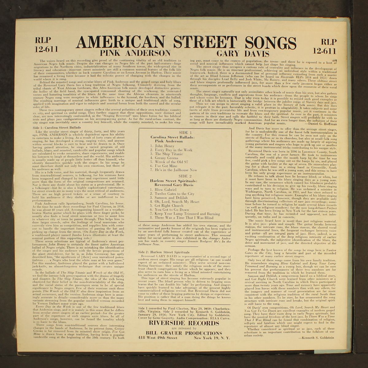 american street songs by REV. GARY DAVIS / PINK ANDERSON