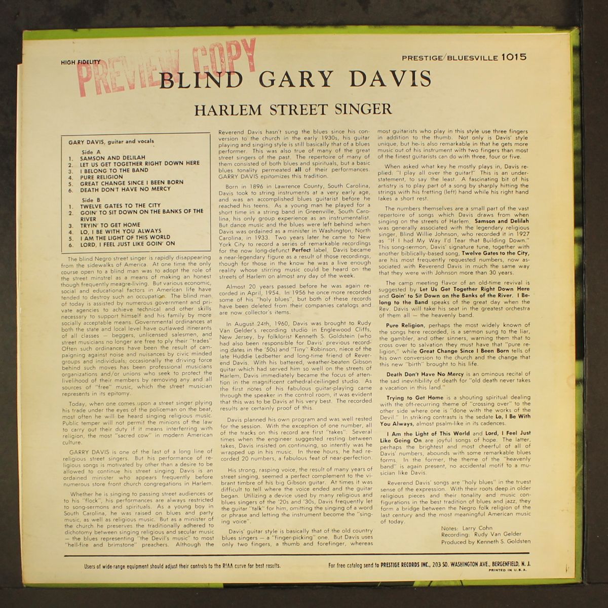 harlem street singer by REV. GARY DAVIS