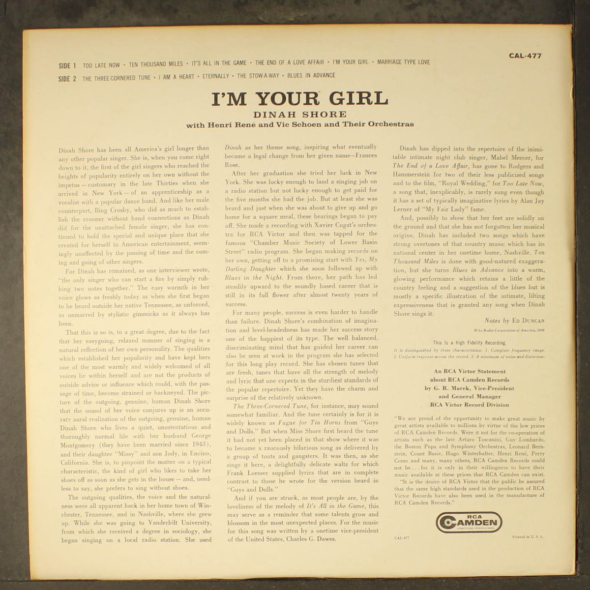i'm your girl by DINAH SHORE
