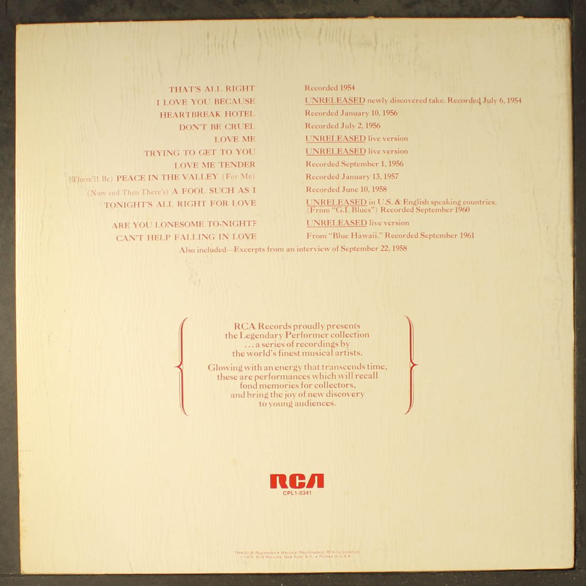 a legendary performer, vol. 1 by ELVIS PRESLEY