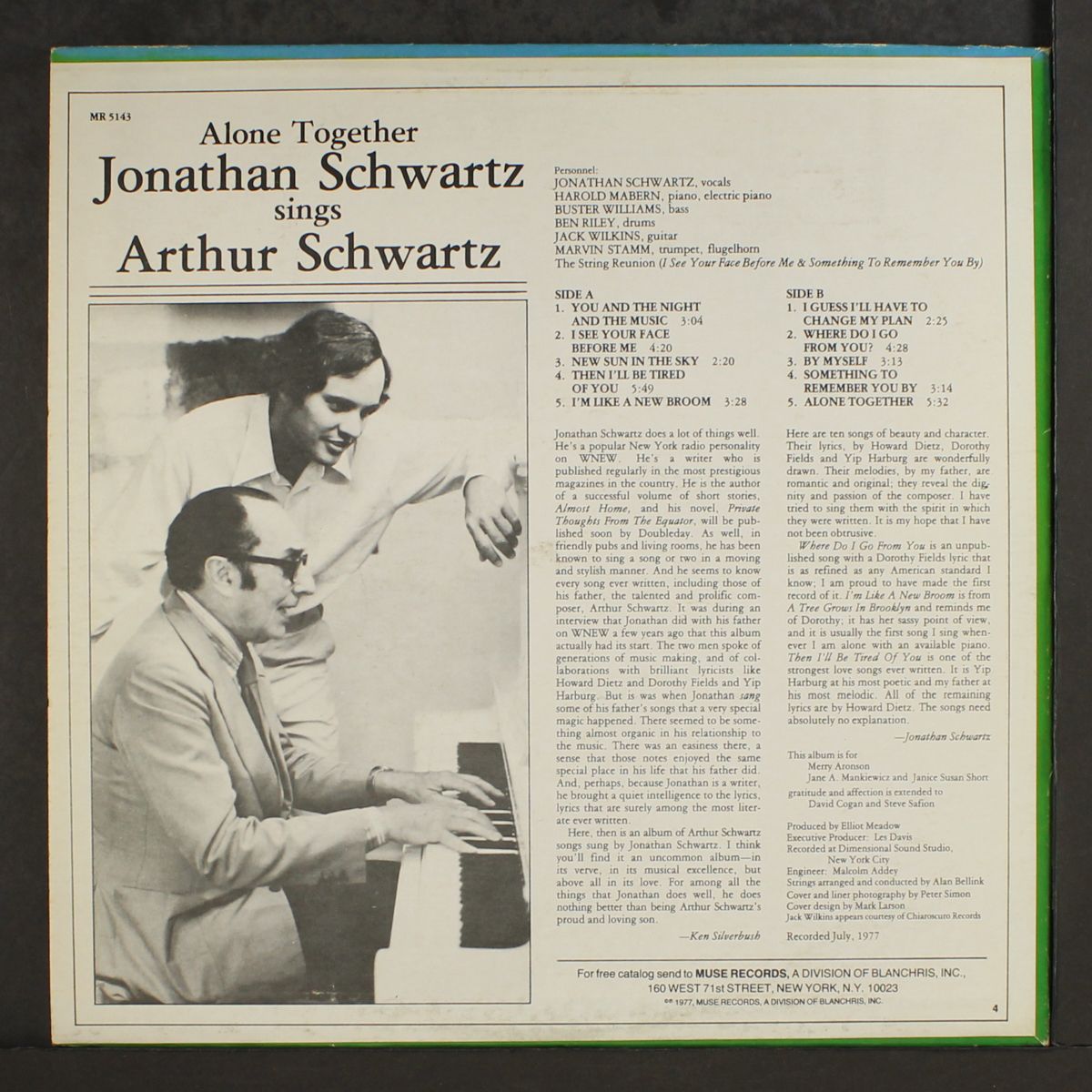 alone together, sings arthur schwartz by JONATHAN SCHWARTZ