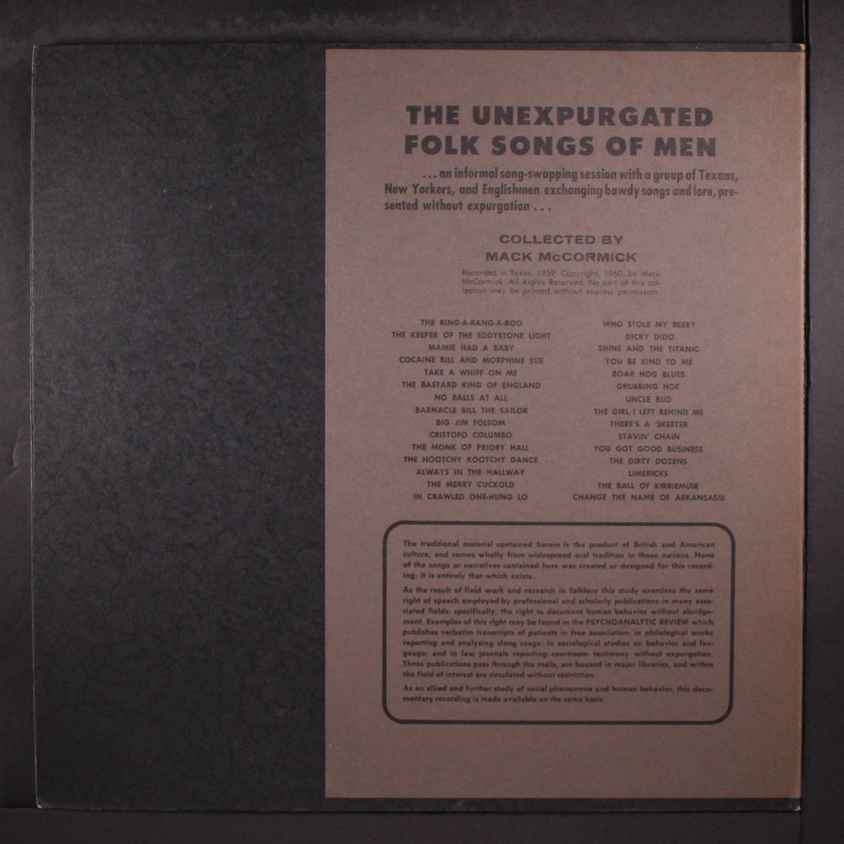 the unexpurgated folk songs of men by VARIOUS