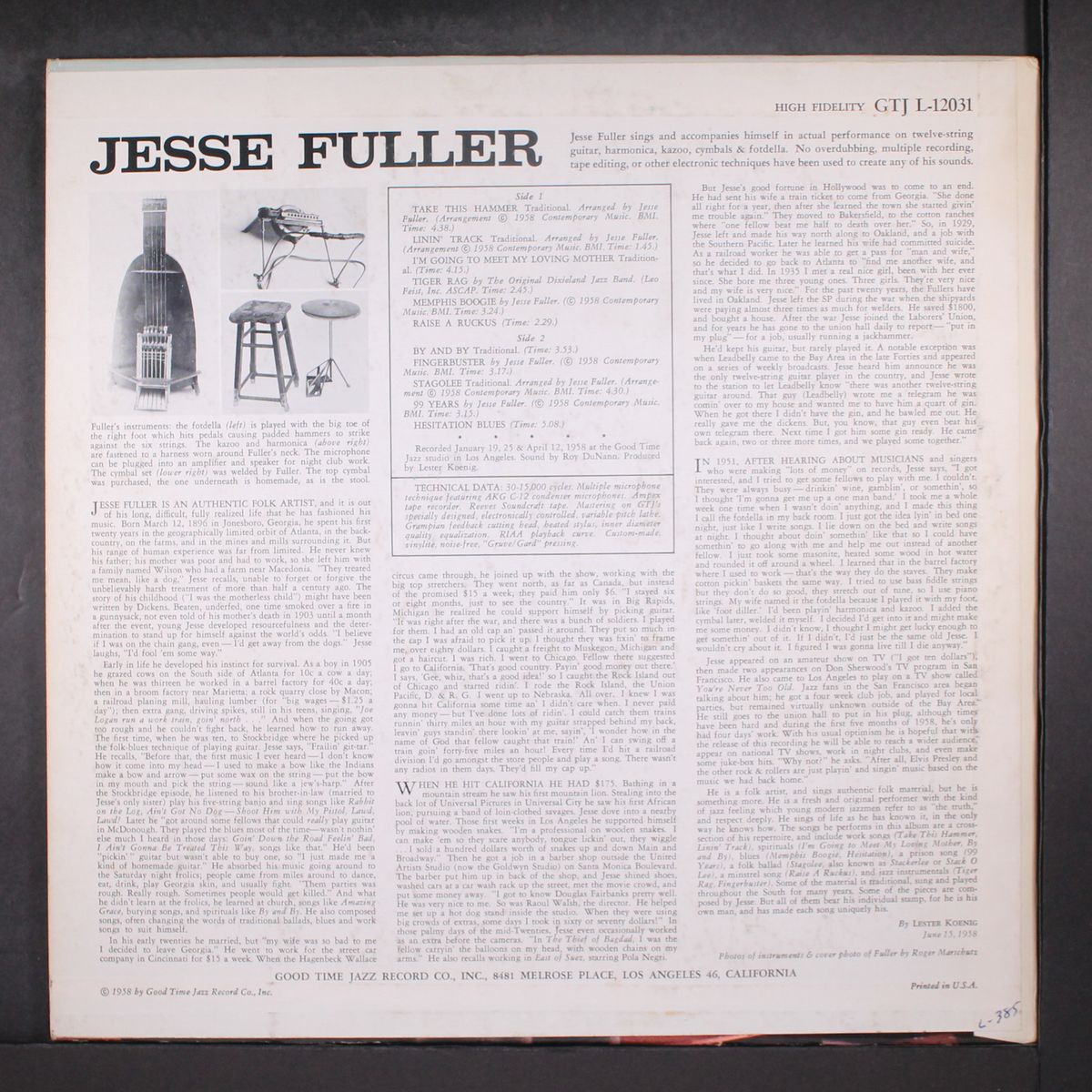 jazz, folk songs, spirituals & blues by JESSE FULLER