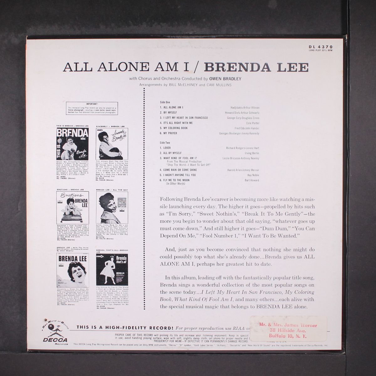 all alone am i by BRENDA LEE