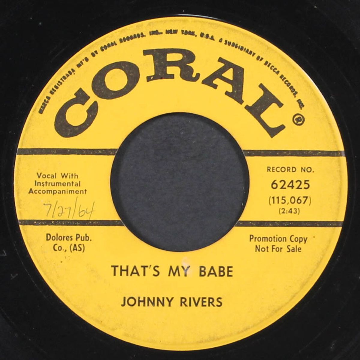 that's my babe / your first and last love by JOHNNY RIVERS