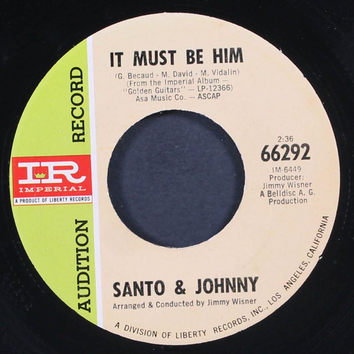 it must be him / sleep walk '68 by SANTO & JOHNNY
