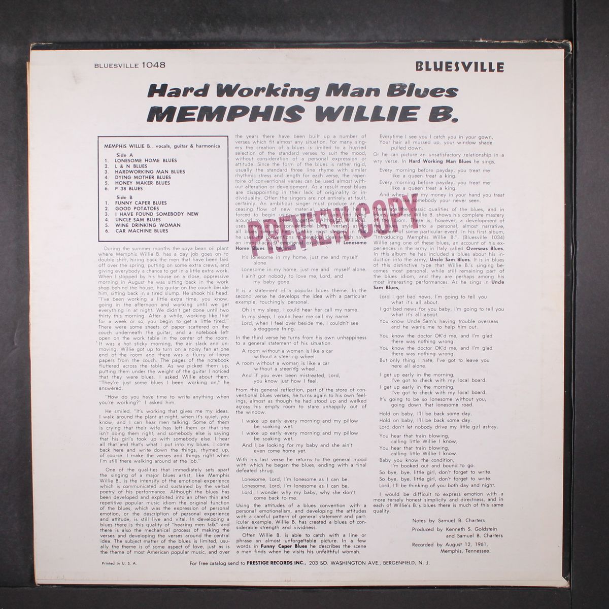 hard working man blues by MEMPHIS WILLIE B