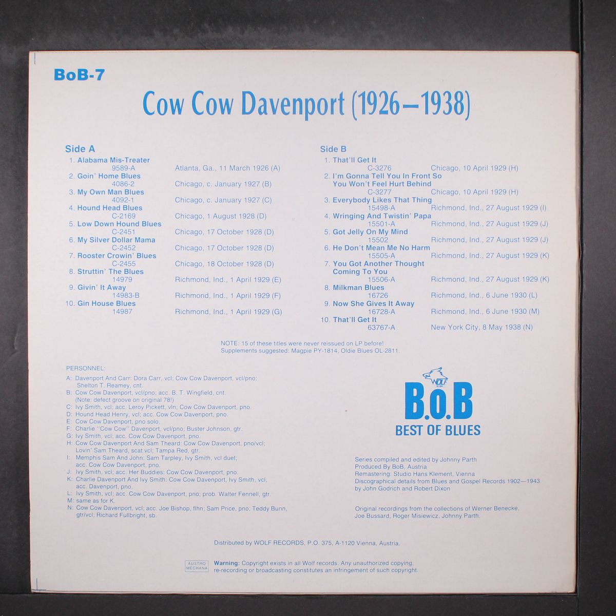 1926-1938 by CHARLES 'COW COW' DAVENPORT