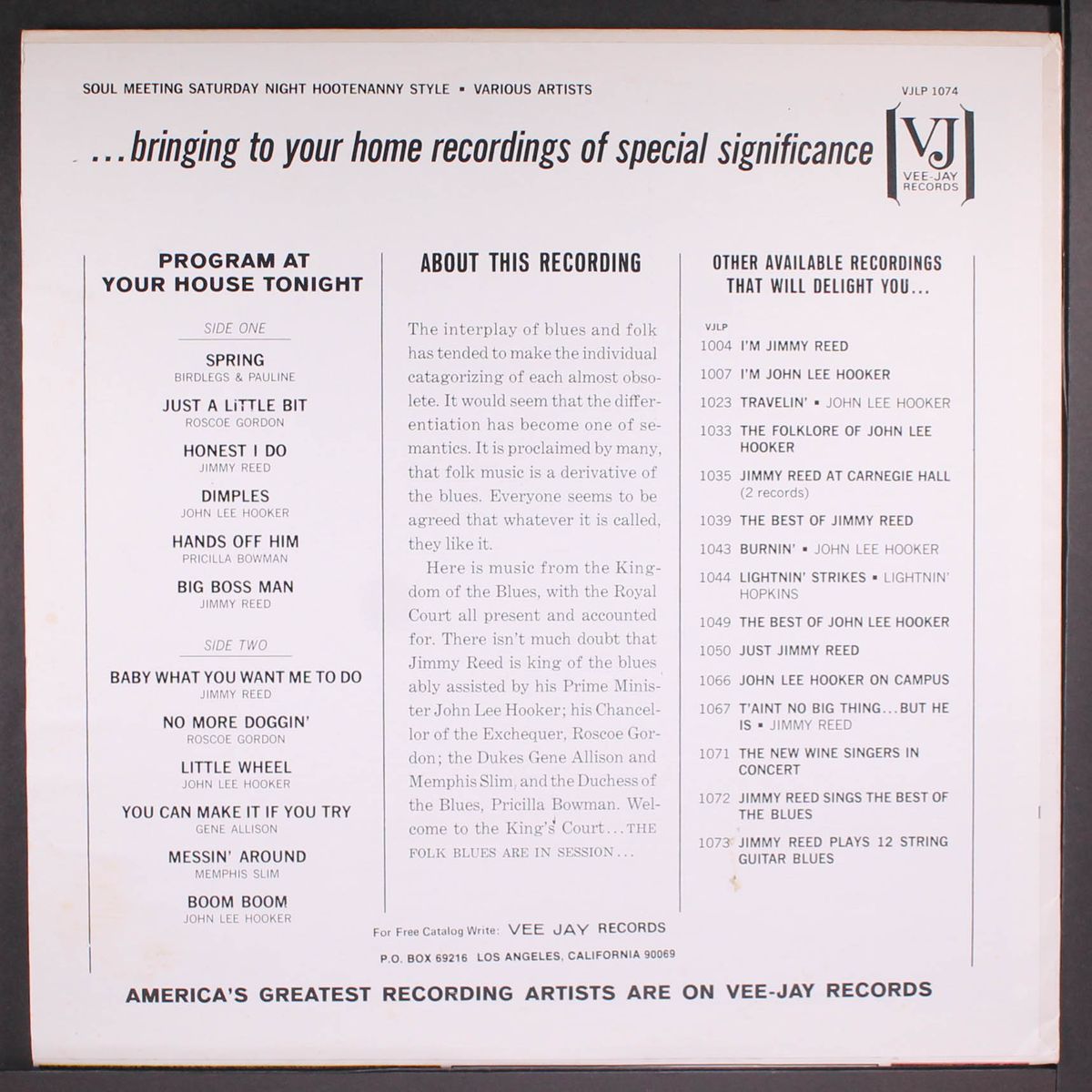 soul meeting saturday night hootenanny style by JIMMY REED, JOHN LEE HOOKER & OTHERS