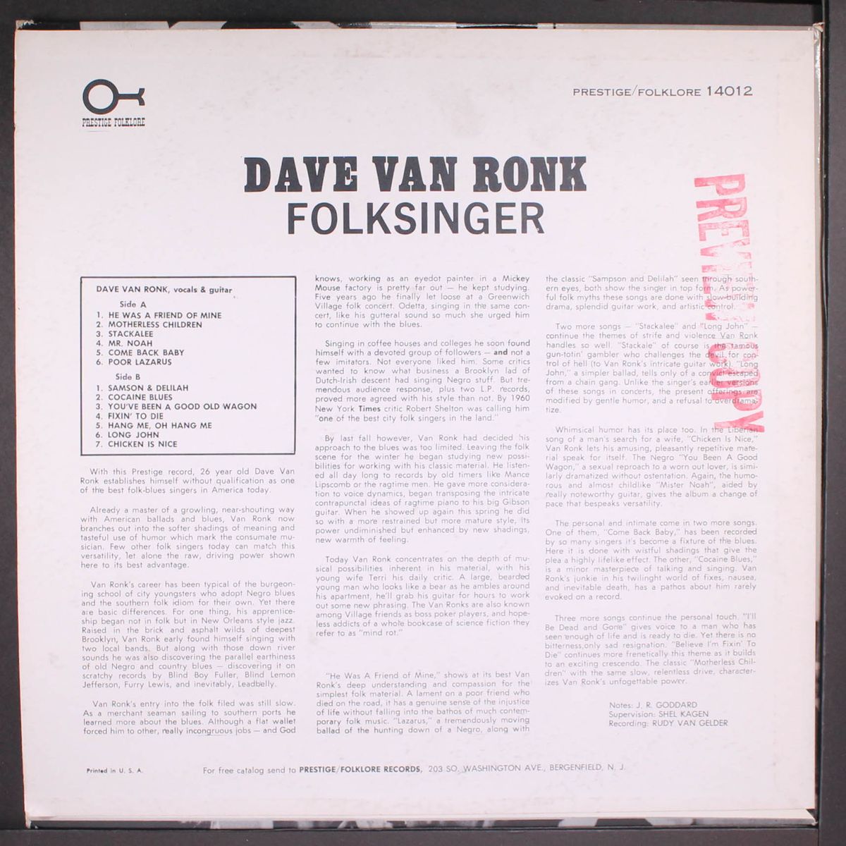 folksinger by DAVE VAN RONK