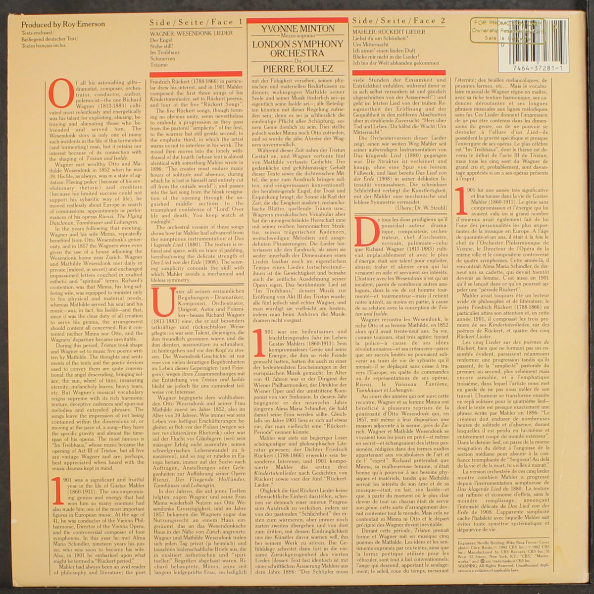 mahler: ruckert lieder / wagner: wesendonk lieder by PIERRE BOULEZ