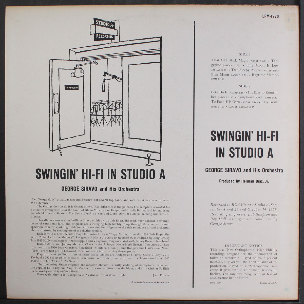 swingin' hi-fi in studio a by GEORGE SIRAVO