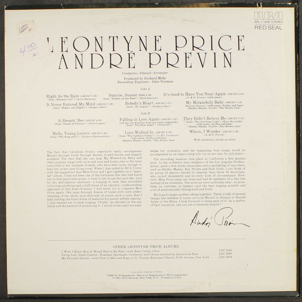 leontyne price / andre previn by LEONTYNE PRICE & ANDRE PREVIN