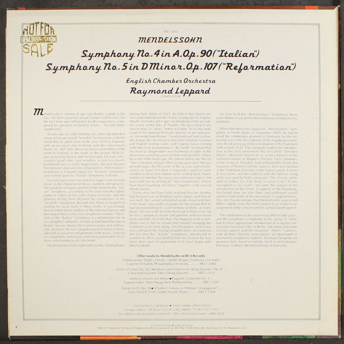 mendelssohn: symphonies 4 & 5 by RAYMOND LEPPARD