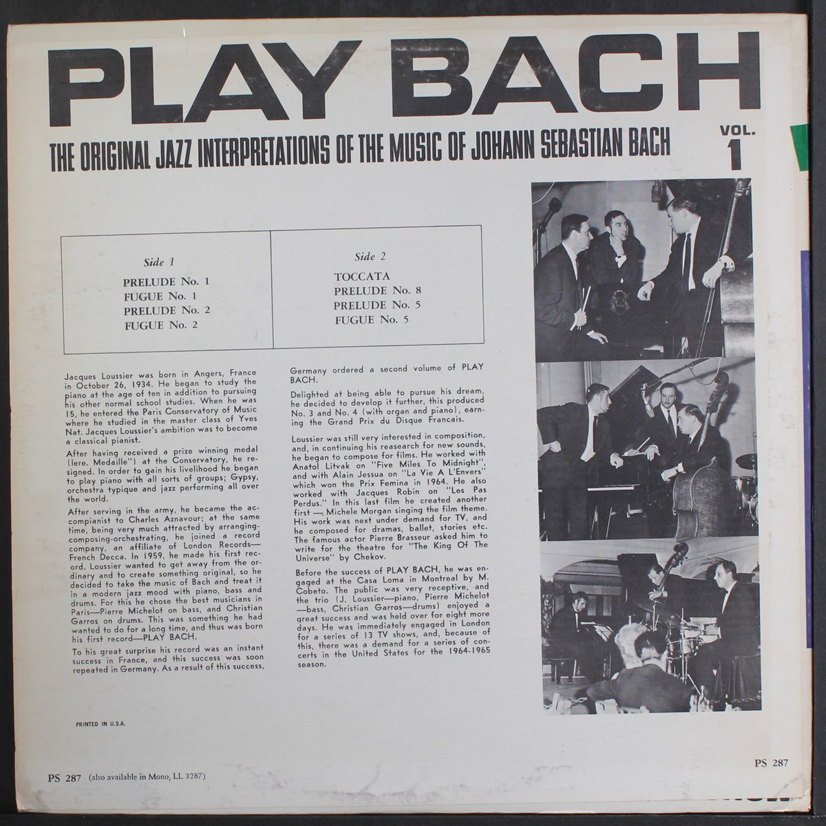 play bach, vol. 1 by JACQUES LOUSSIER