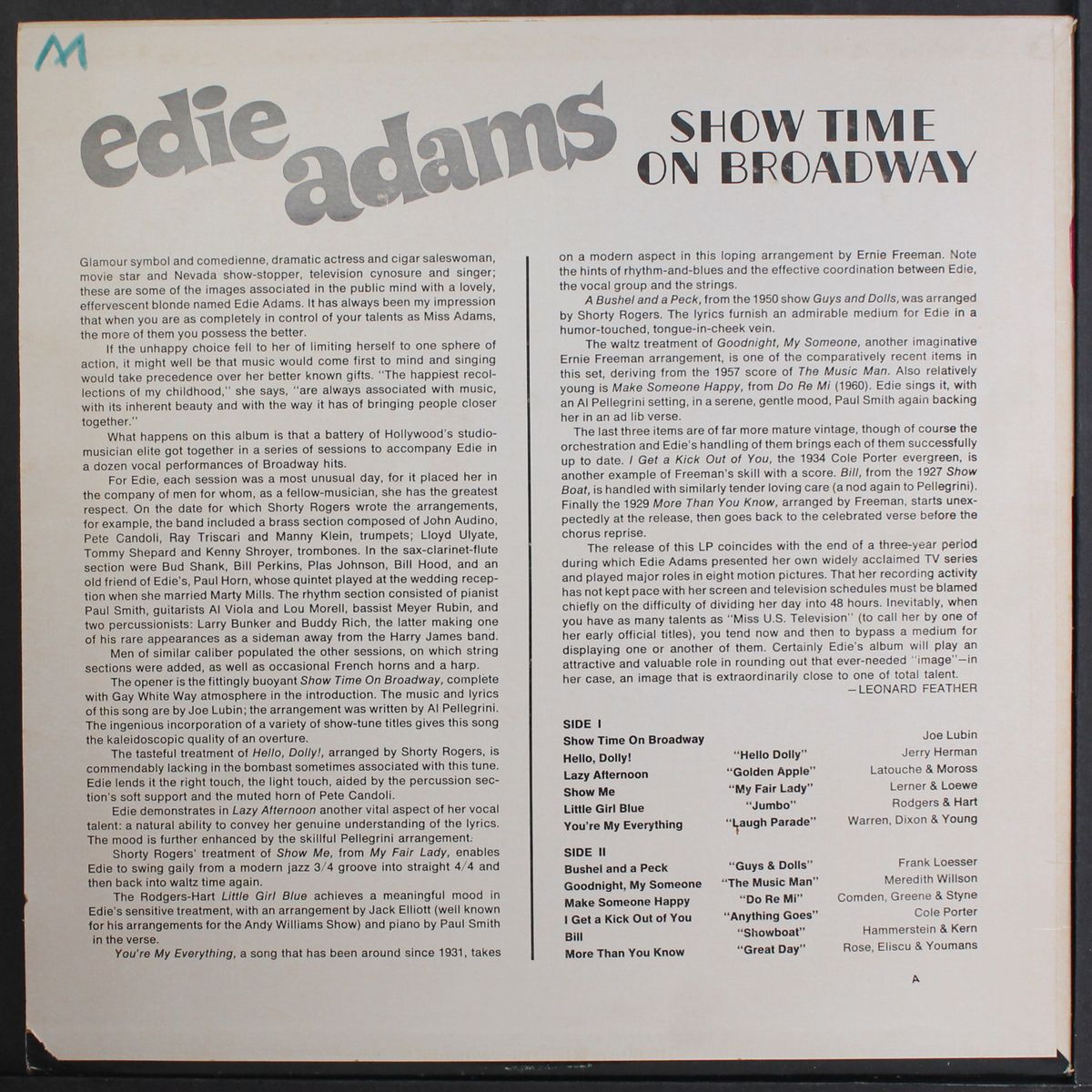 show time on broadway by EDIE ADAMS