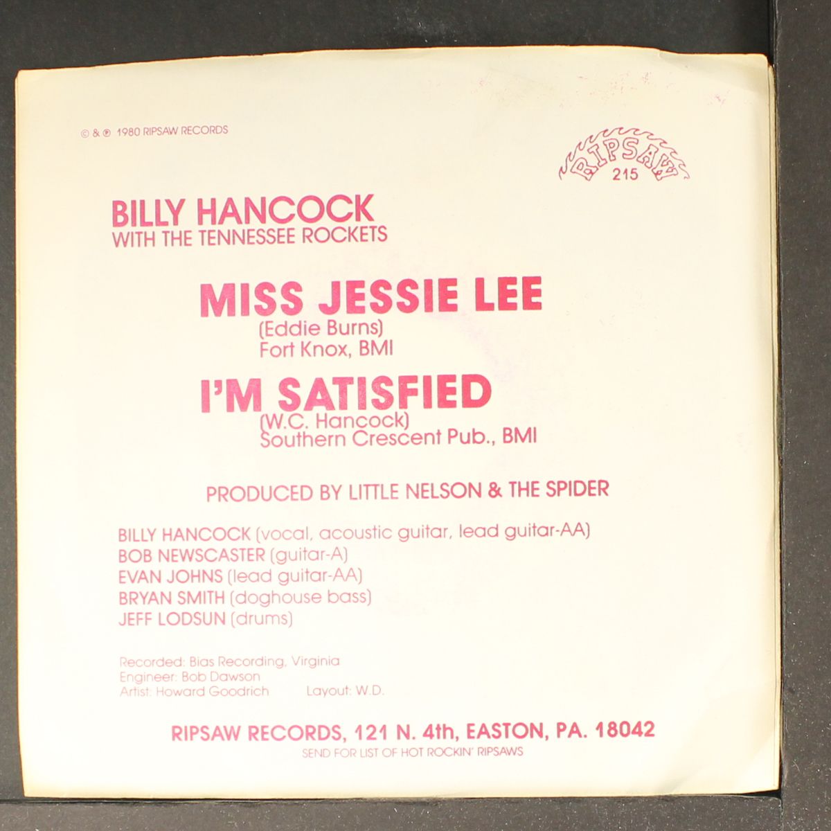 miss jessie lee / i'm satisfied by BILLY HANCOCK