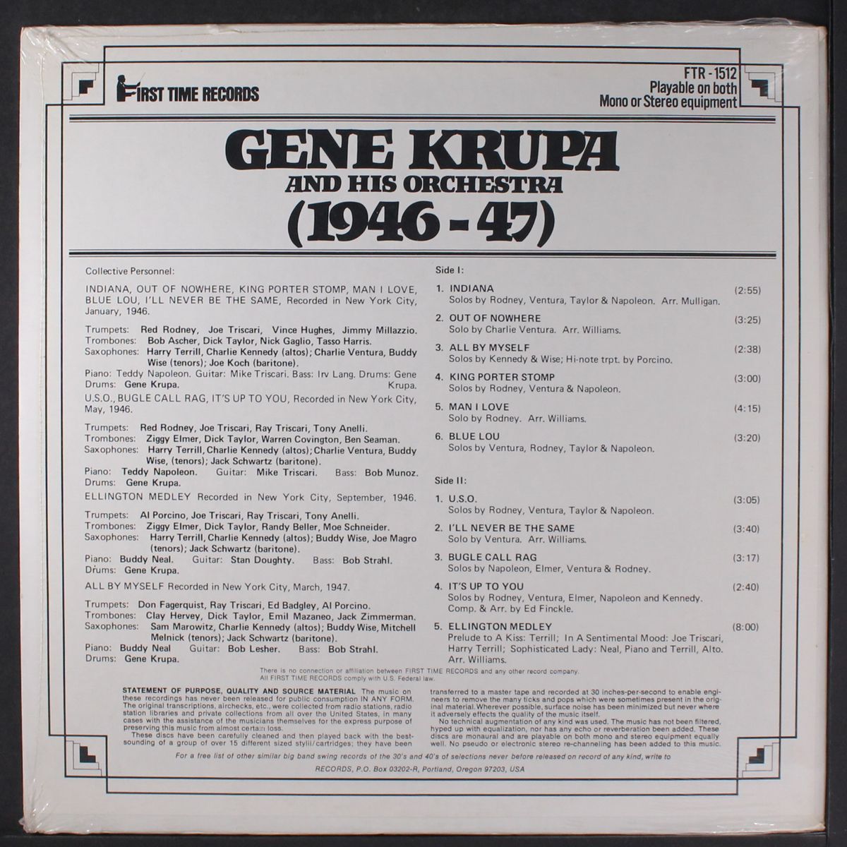 instrumentals never before on record by GENE KRUPA