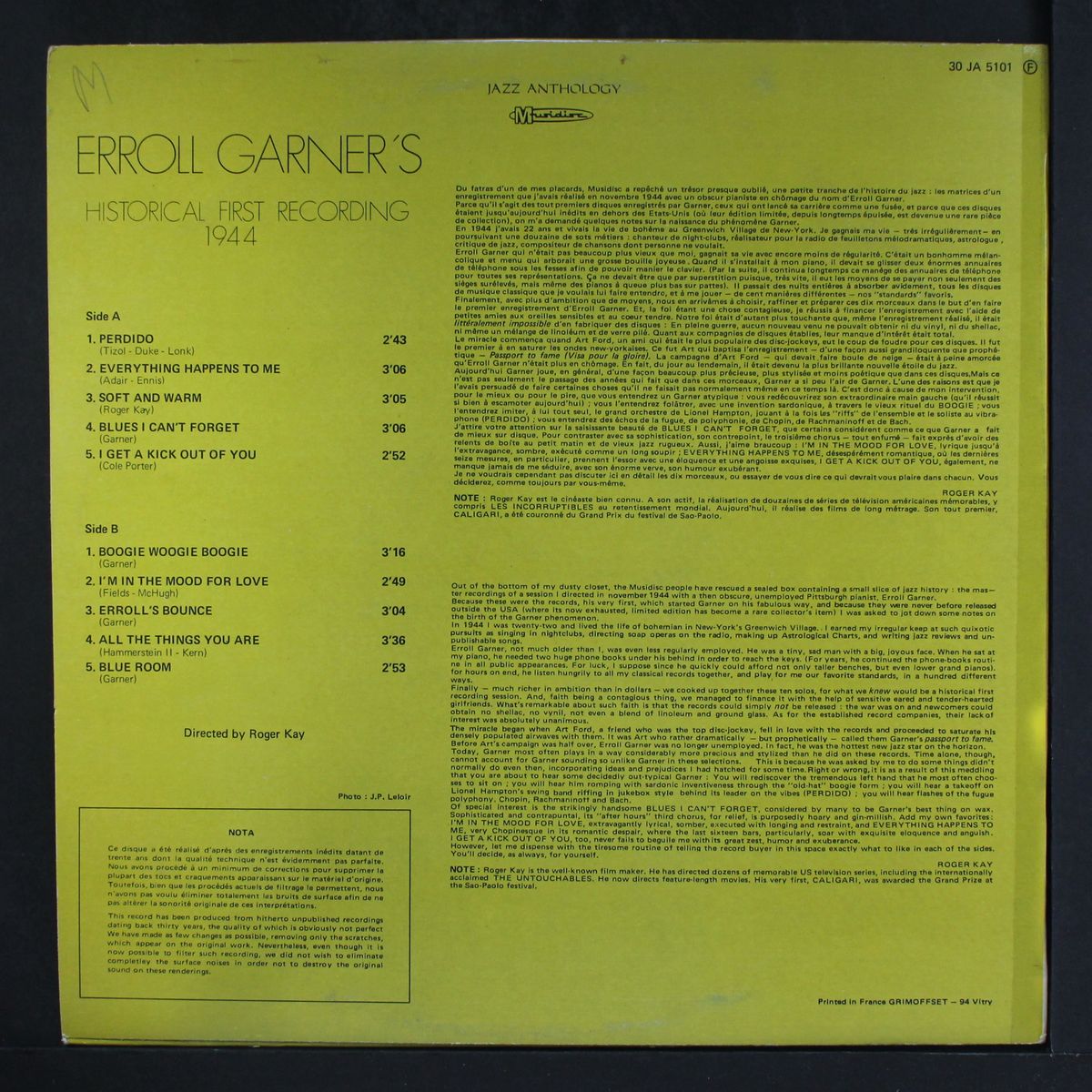 historical first recording 1944 by ERROLL GARNER