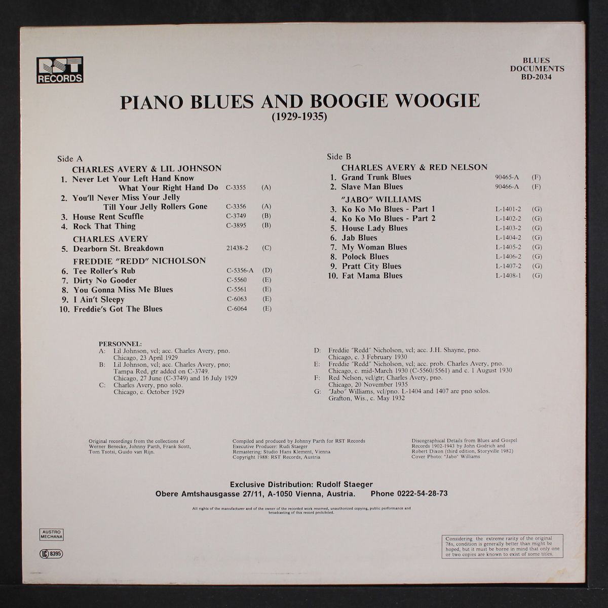 piano blues & boogie woogie (1929-1935) by VARIOUS