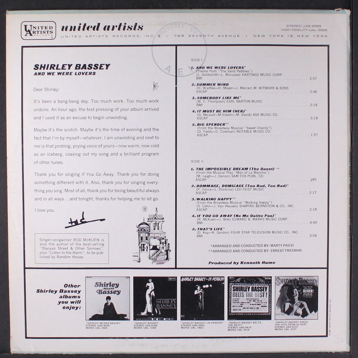 and we were lovers by SHIRLEY BASSEY