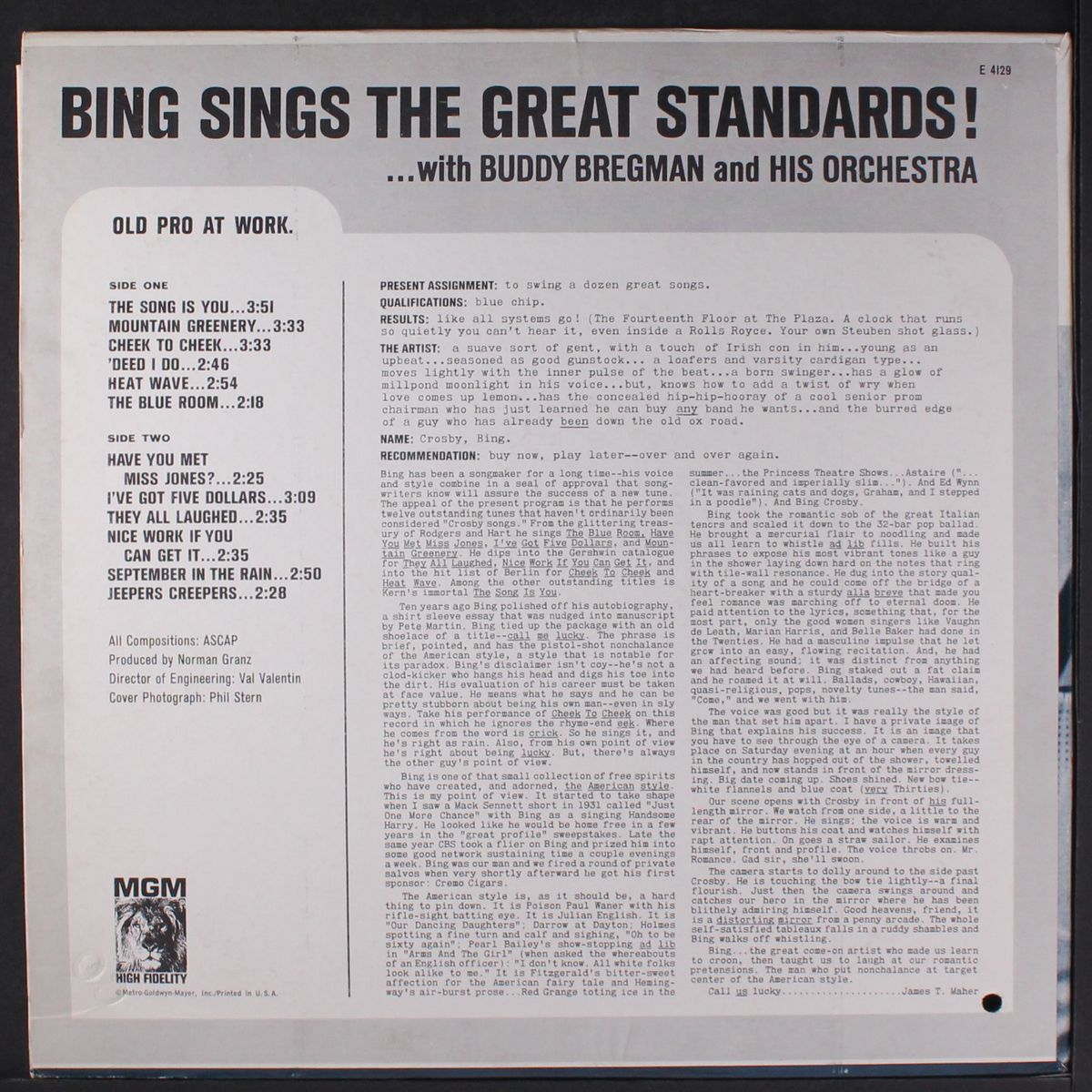 sings the great standards by BING CROSBY