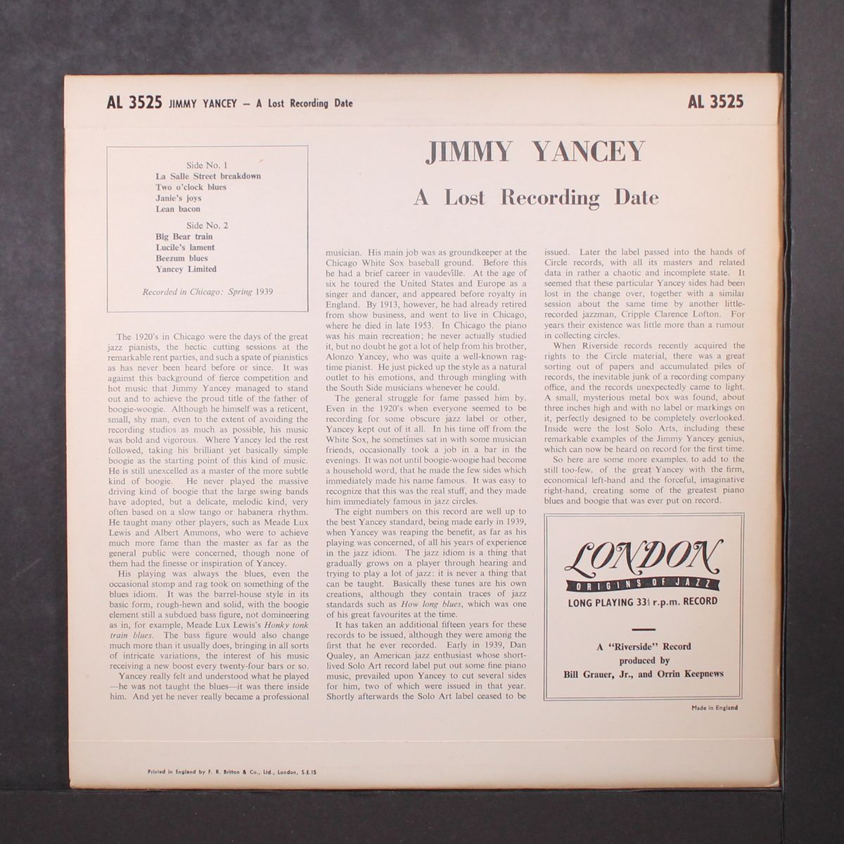 a lost recording date by JIMMY YANCEY