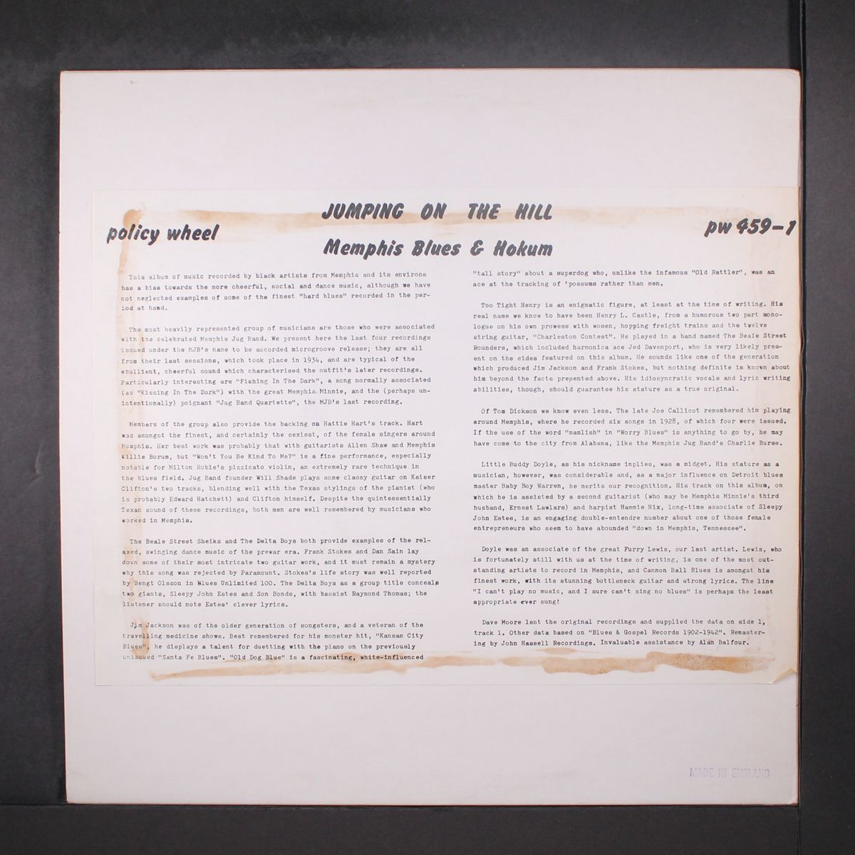 jumping on the hill (memphis blues & hokum 1928-1941) by VARIOUS