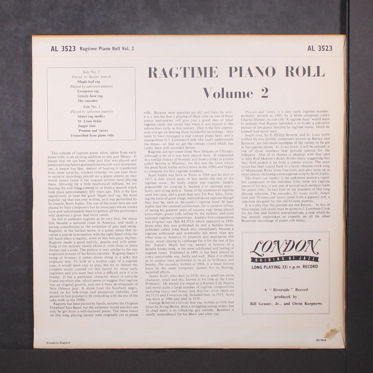 ragtime piano roll volume 2 by VARIOUS