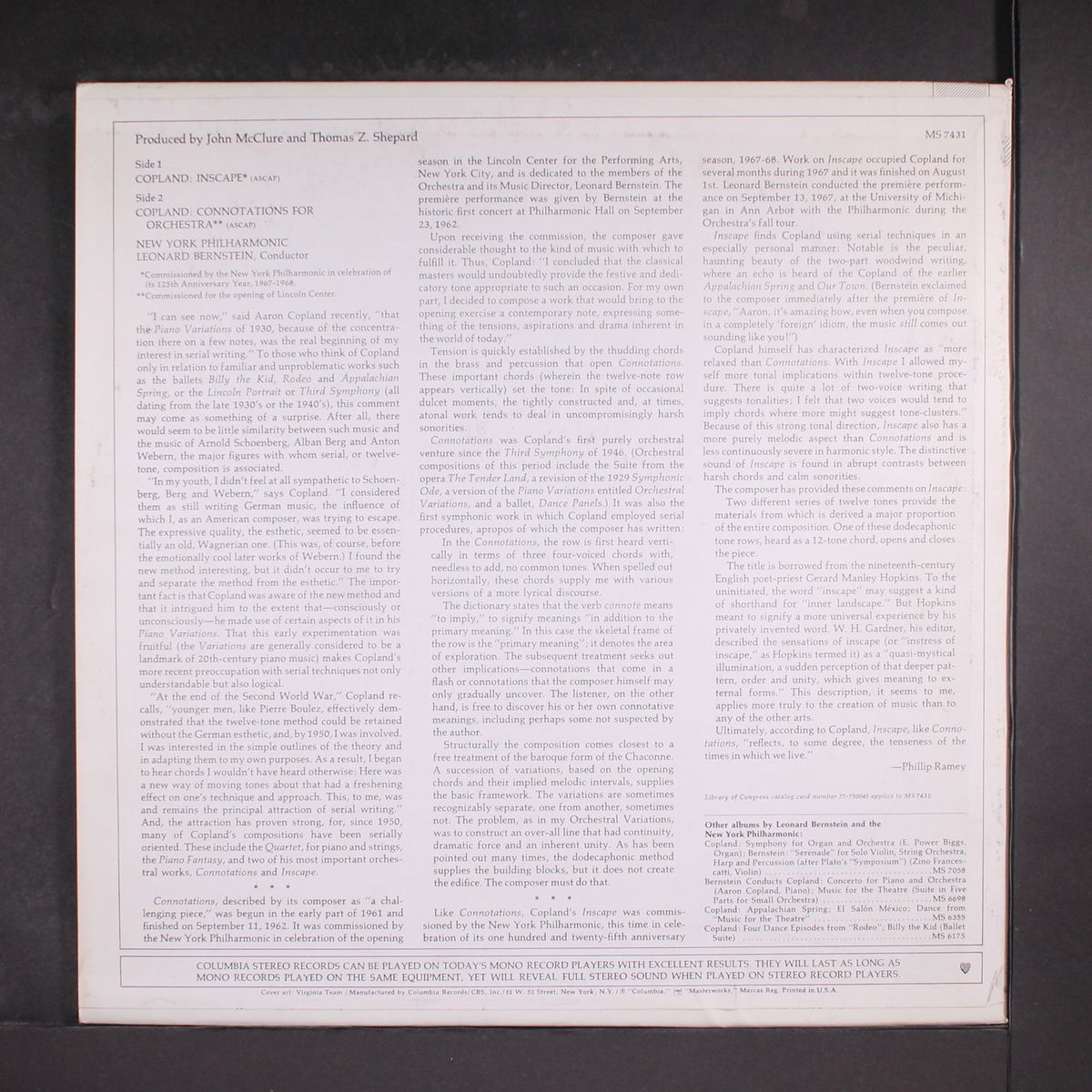 copland: inscape/connations for orch. by BERNSTEIN
